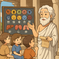 東洋医学と哲学を語るプラトン風イラスト