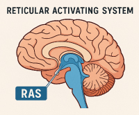 脳のRAS（網様体賦活系）の位置を示す図